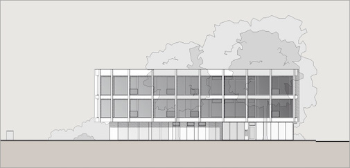 Der Rheinparkpavillon in Planung – Südansicht