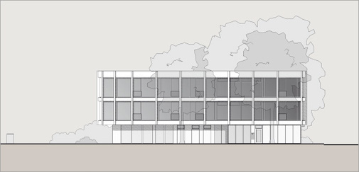 Der Rheinparkpavillon in Planung – Südansicht Der Rheinparkpavillon in Planung – Südansicht
